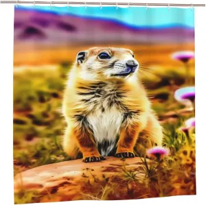Animal Shower Curtain for Adults - Cute Prairie Dog Shower Curtains for Bathroom - Natural Scenery Animal Curtains Set with Hooks 72x72inch