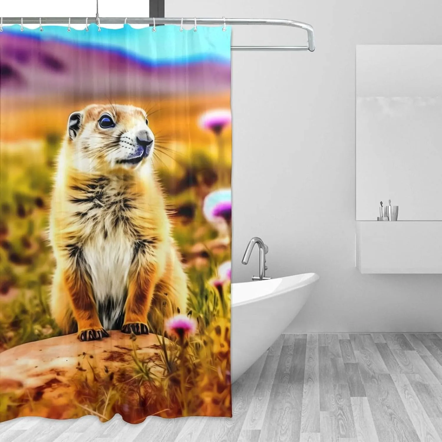 Animal Shower Curtain for Adults - Cute Prairie Dog Shower Curtains for Bathroom - Natural Scenery Animal Curtains Set with Hooks 72x72inch
