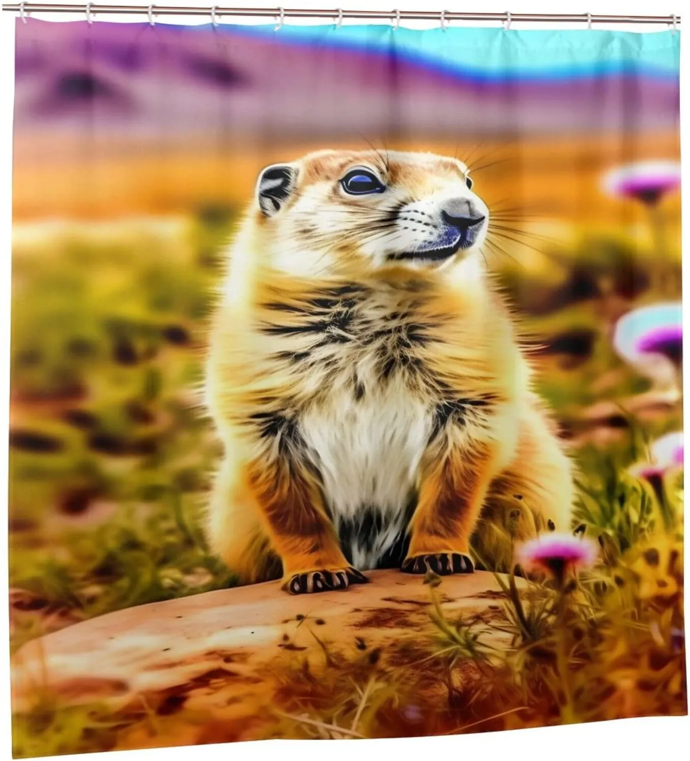 Animal Shower Curtain for Adults - Cute Prairie Dog Shower Curtains for Bathroom - Natural Scenery Animal Curtains Set with Hooks 72x72inch