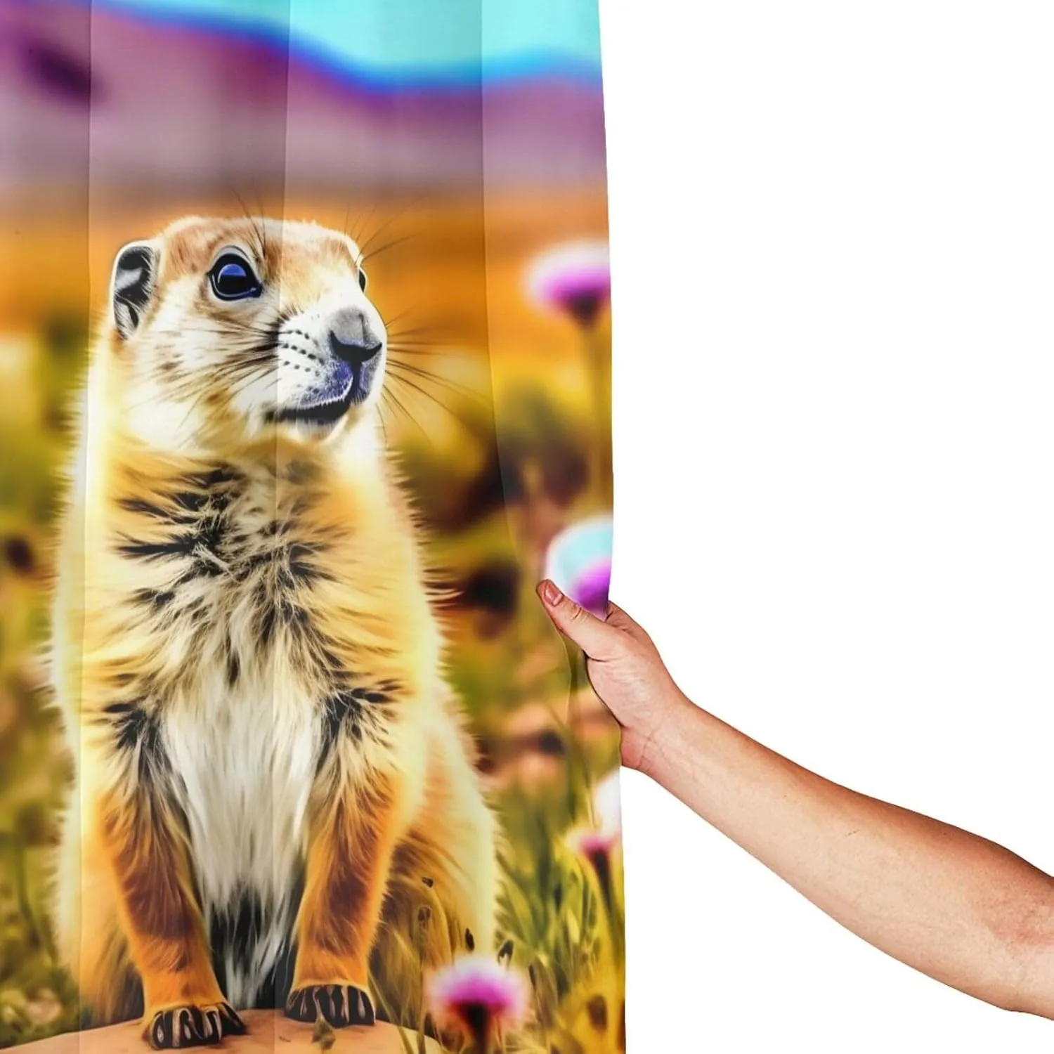 Animal Shower Curtain for Adults - Cute Prairie Dog Shower Curtains for Bathroom - Natural Scenery Animal Curtains Set with Hooks 72x72inch