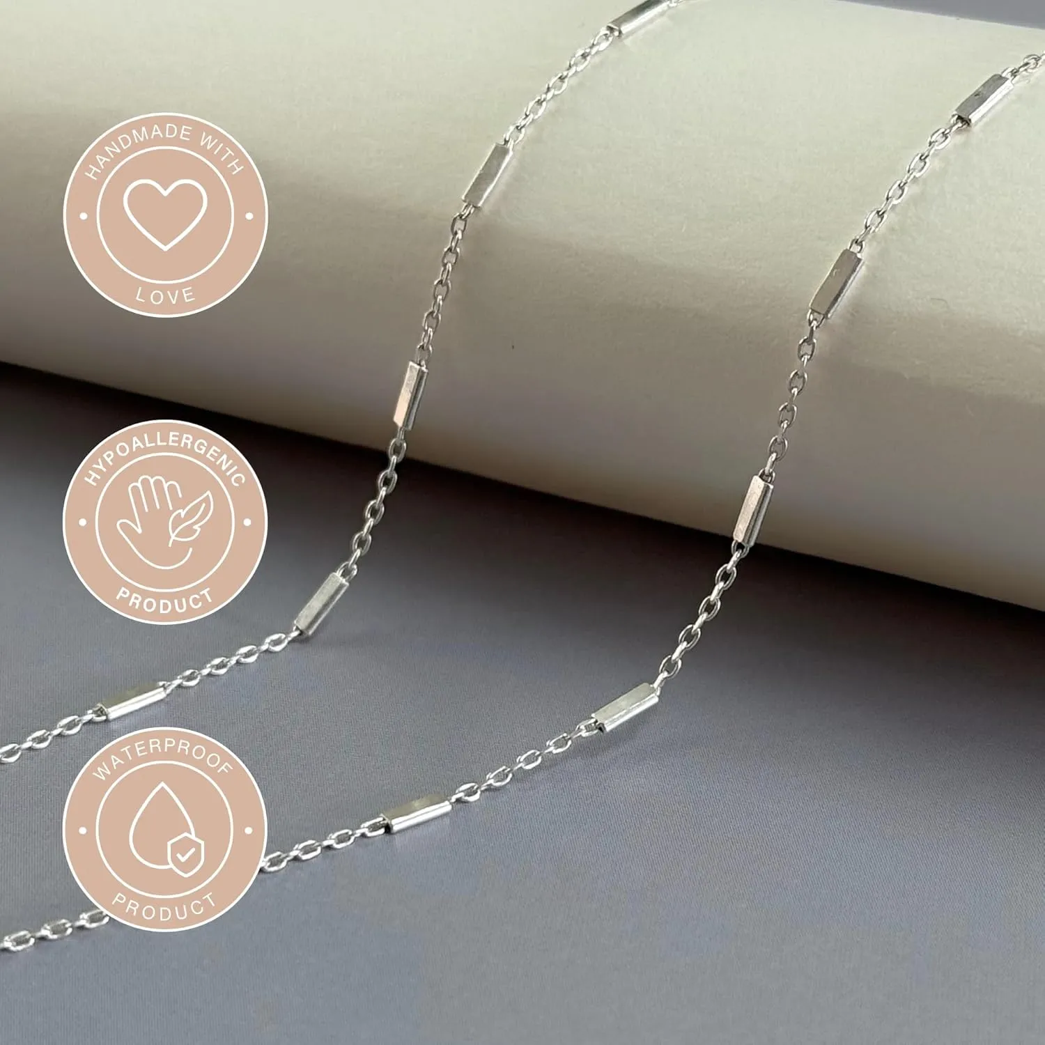 Annika Bella Sterling Silver Tubes Satellite Chain Choker Necklace, Length 13-16 Inches, 925 Layered Chokers for Women and Teens, Waterproof, Minimalist Layer Short Necklaces (Tubes Chain)
