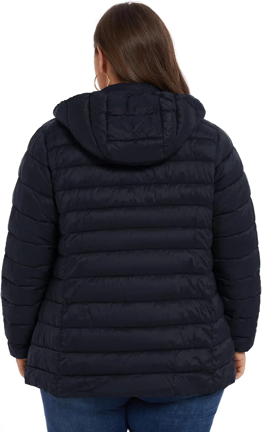 ANOTHER CHOICE Plus Size Packable Puffer Coat for Women, Light Weight Winter Jacket with Hood