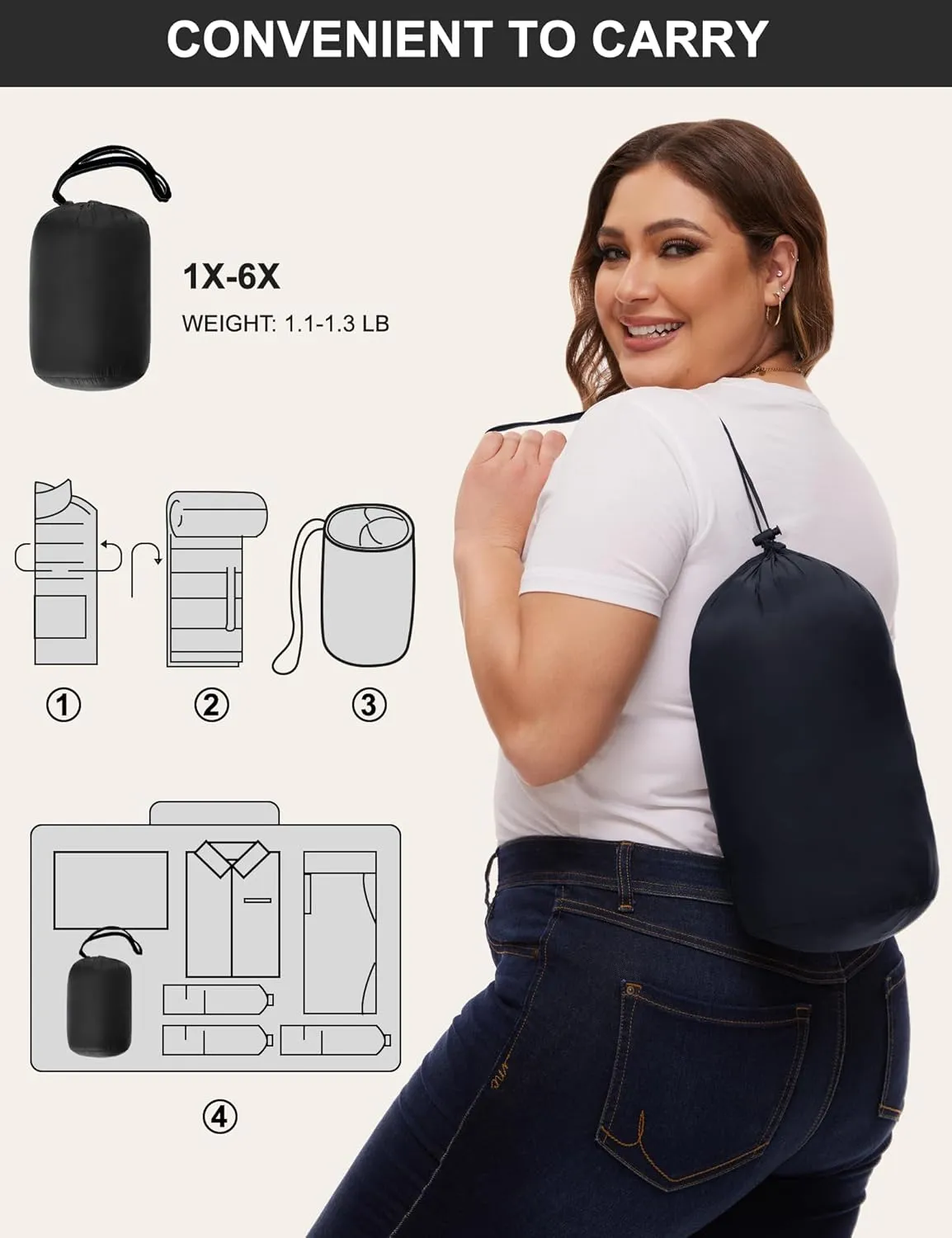 ANOTHER CHOICE Plus Size Packable Puffer Coat for Women, Light Weight Winter Jacket with Hood