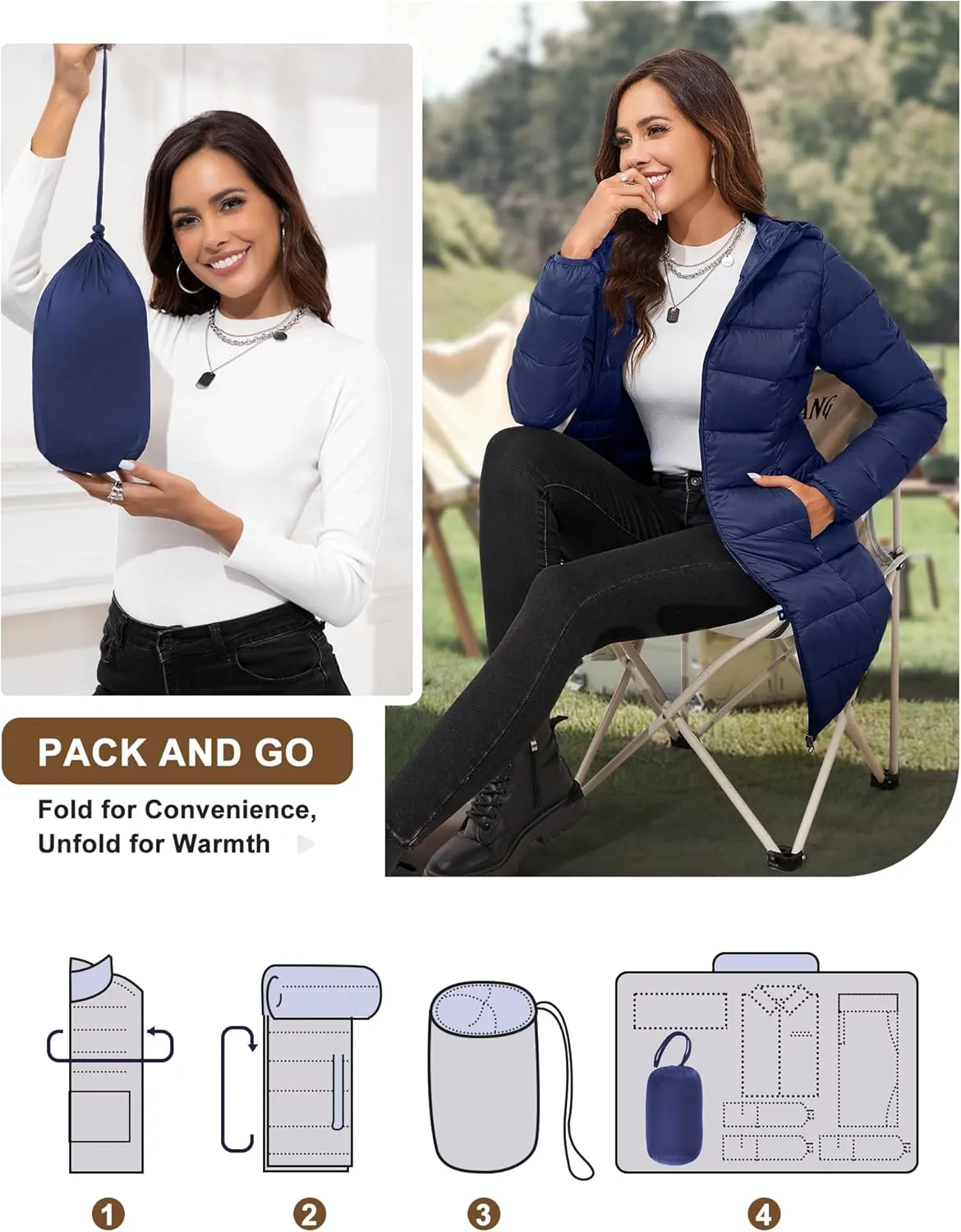 ANOTHER CHOICE Women Packable Puffer Jacket Lightweight Hooded Puffy Jacket