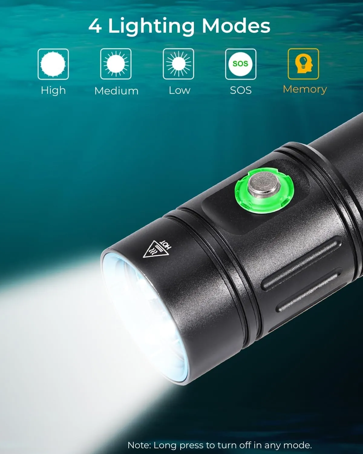 APLOS AP02 Scuba Diving Flashlight, 2500 Lumen Dive Light, Waterproof Underwater Dive Torch