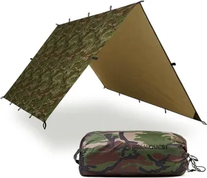 AquaQuest Safari Camping Tarp - Lightweight Durable Rain Fly - Waterproof Camping Essentials for Hiking, Backpacking & Hammock, 15 x 15 ft, Woodland Camo
