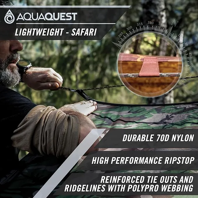 AquaQuest Safari Camping Tarp - Lightweight Durable Rain Fly - Waterproof Camping Essentials for Hiking, Backpacking & Hammock, 15 x 15 ft, Woodland Camo