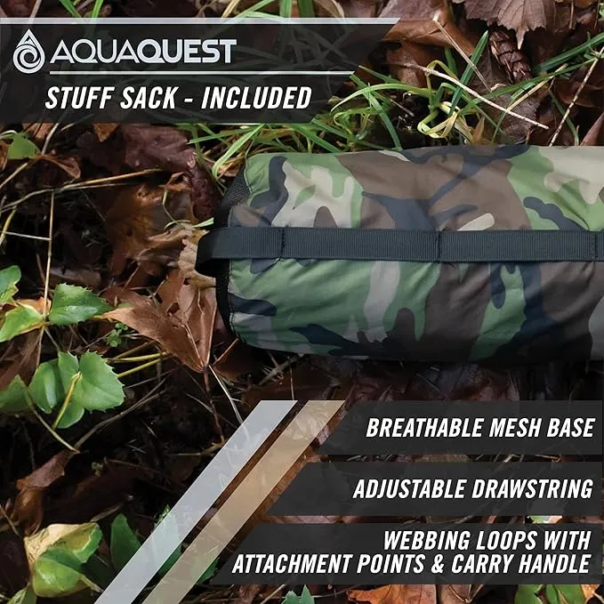 AquaQuest Safari Camping Tarp - Lightweight Durable Rain Fly - Waterproof Camping Essentials for Hiking, Backpacking & Hammock, 15 x 15 ft, Woodland Camo