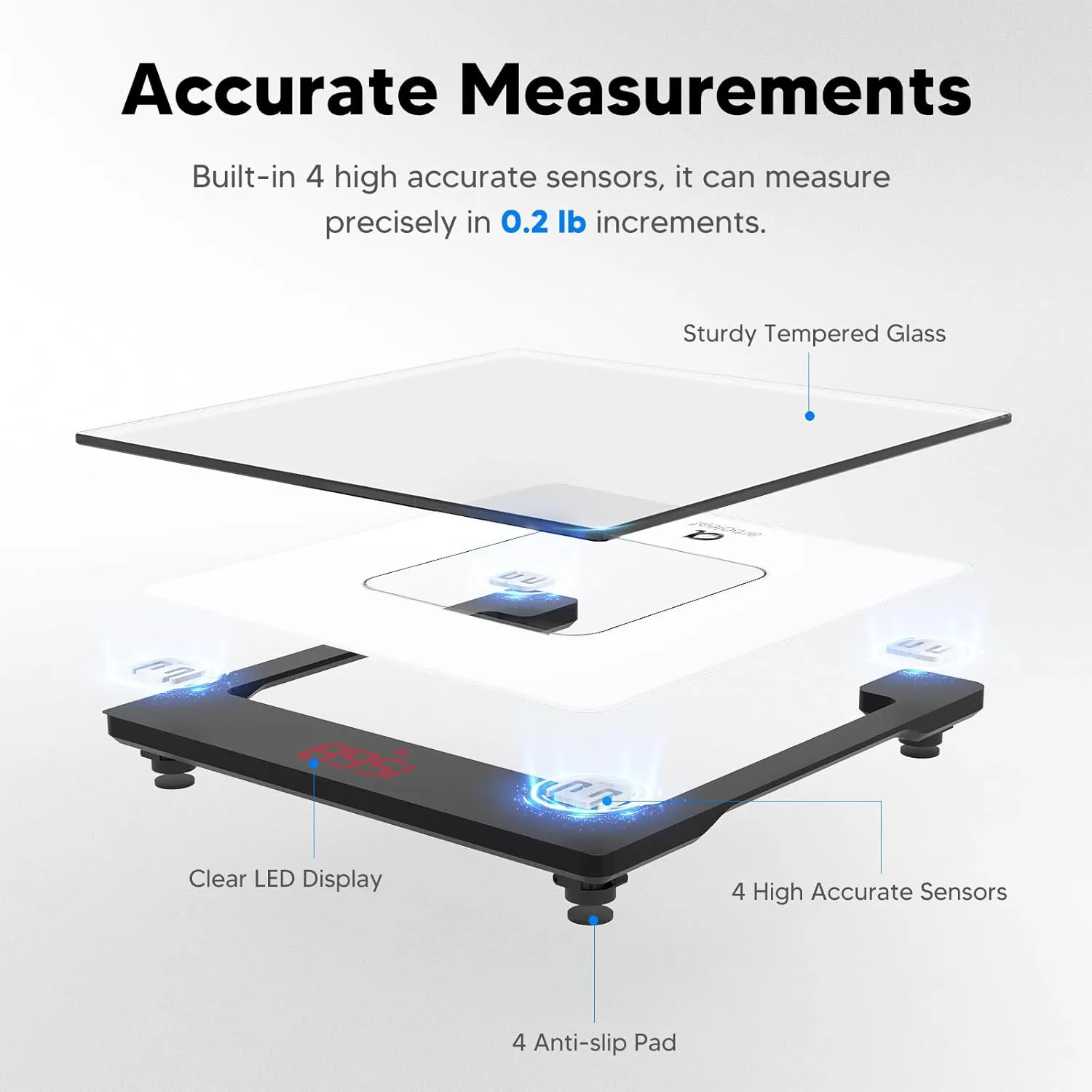 arboleaf Bathroom Scale for Body Weight, High-Precision Digital Weight Scale, Accurate Measurements, LED Display, Sleek and Durable Design, Lightweight, Ideal for Home Bath Use 400lb