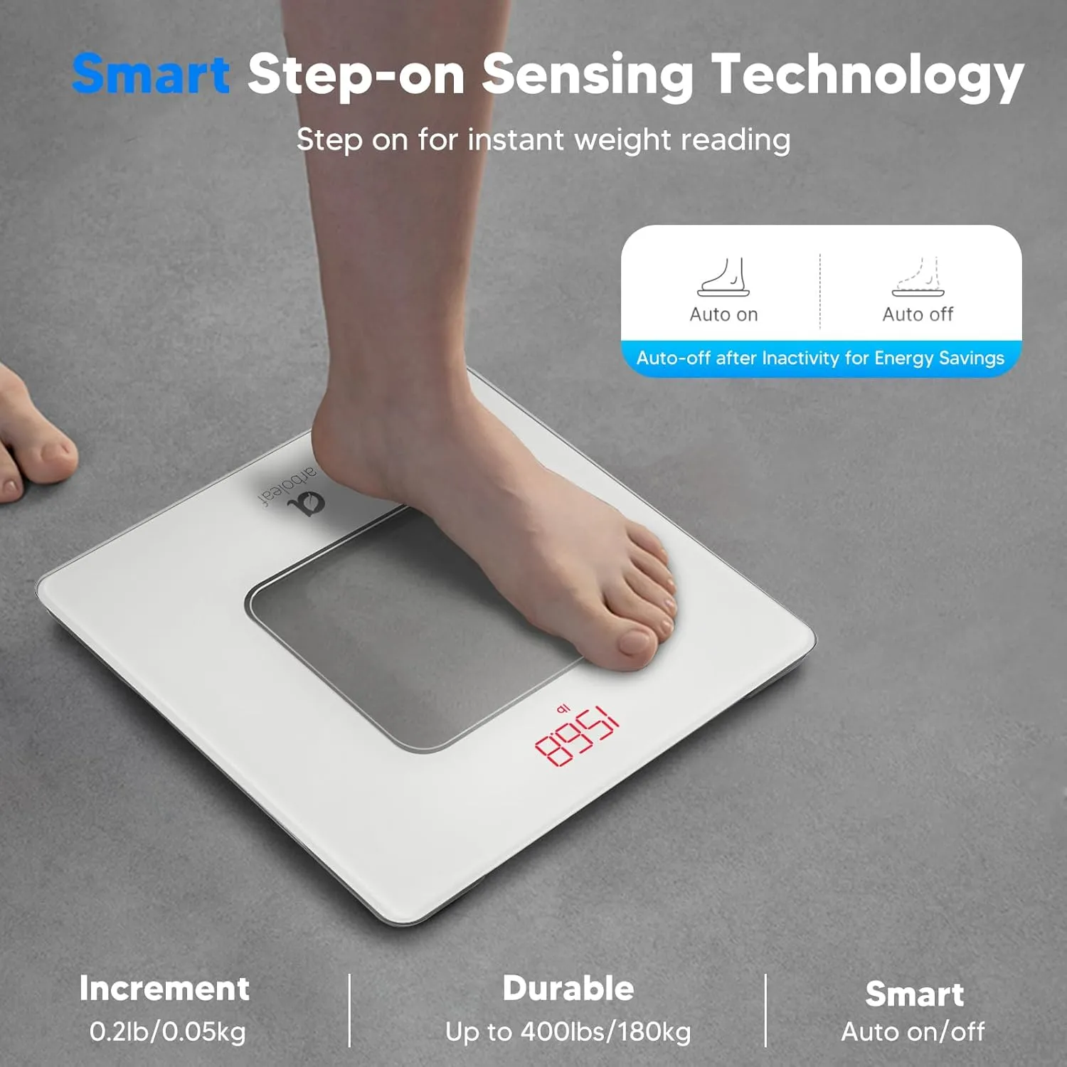 arboleaf Bathroom Scale for Body Weight, High-Precision Digital Weight Scale, Accurate Measurements, LED Display, Sleek and Durable Design, Lightweight, Ideal for Home Bath Use 400lb