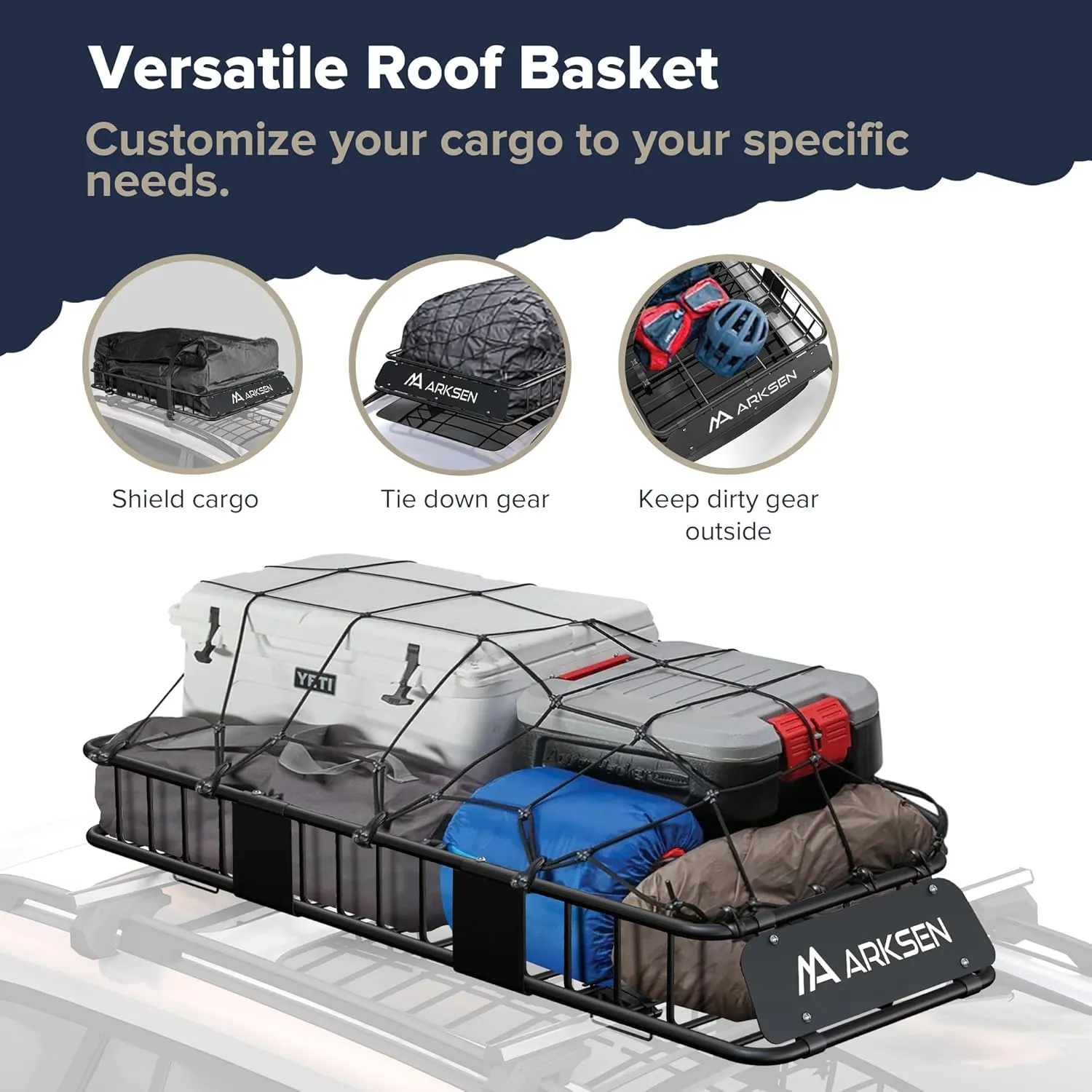 ARKSEN Skinny Roof Rack 64"x23"x6" Cargo Carrier with Waterproof Bag & Anti-Slip Mat, Heavy Duty Weather Resistant Top Mount Cargo Basket, Luggage Camping Gear Storage for Car, Truck or SUV Transport