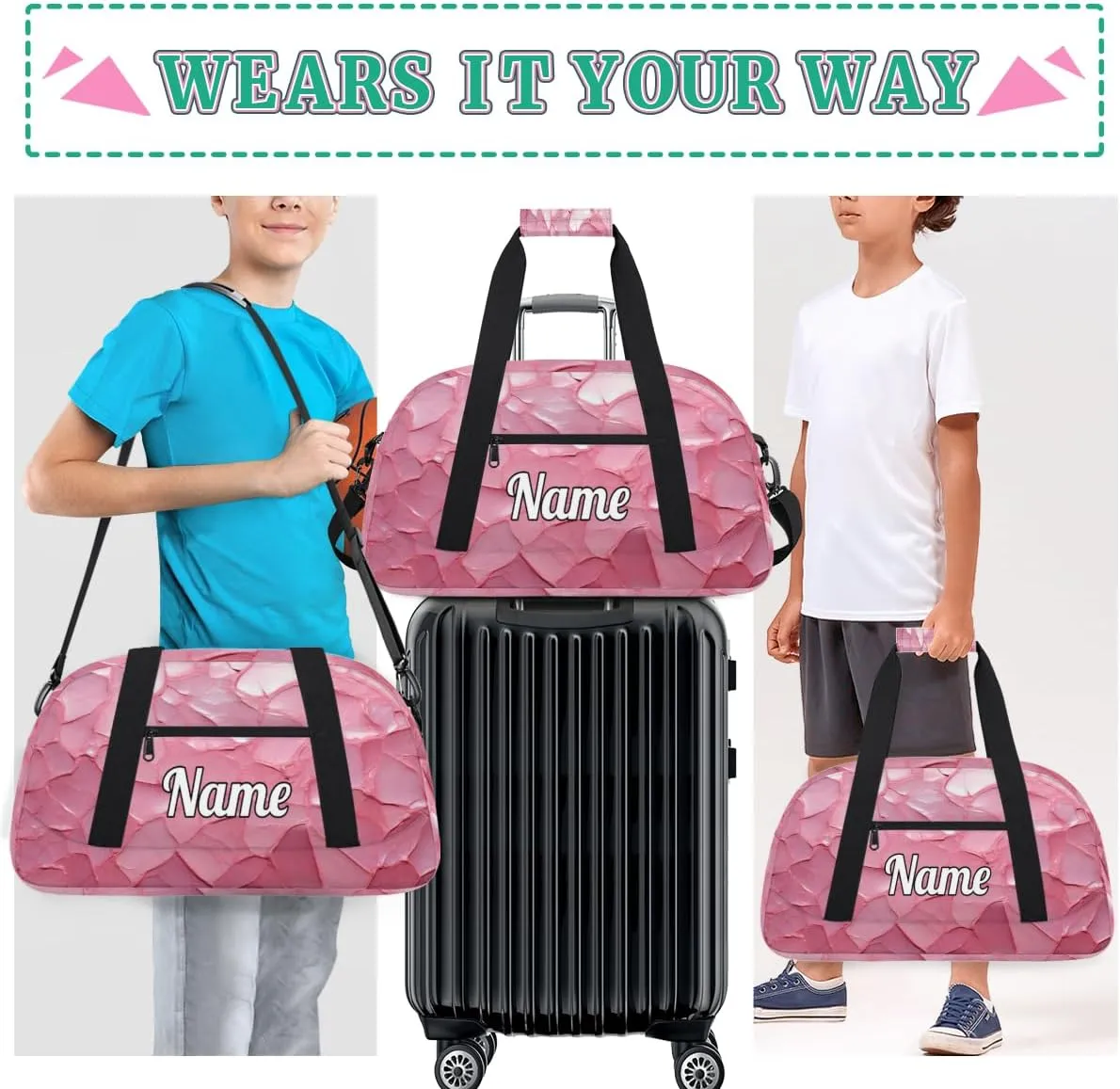 Art Work Print Personalized Kids Gym Bag Custom Dance Bag with Name Sport Duffel Bag for Girls Boys Weekender Overnight Travel Bag