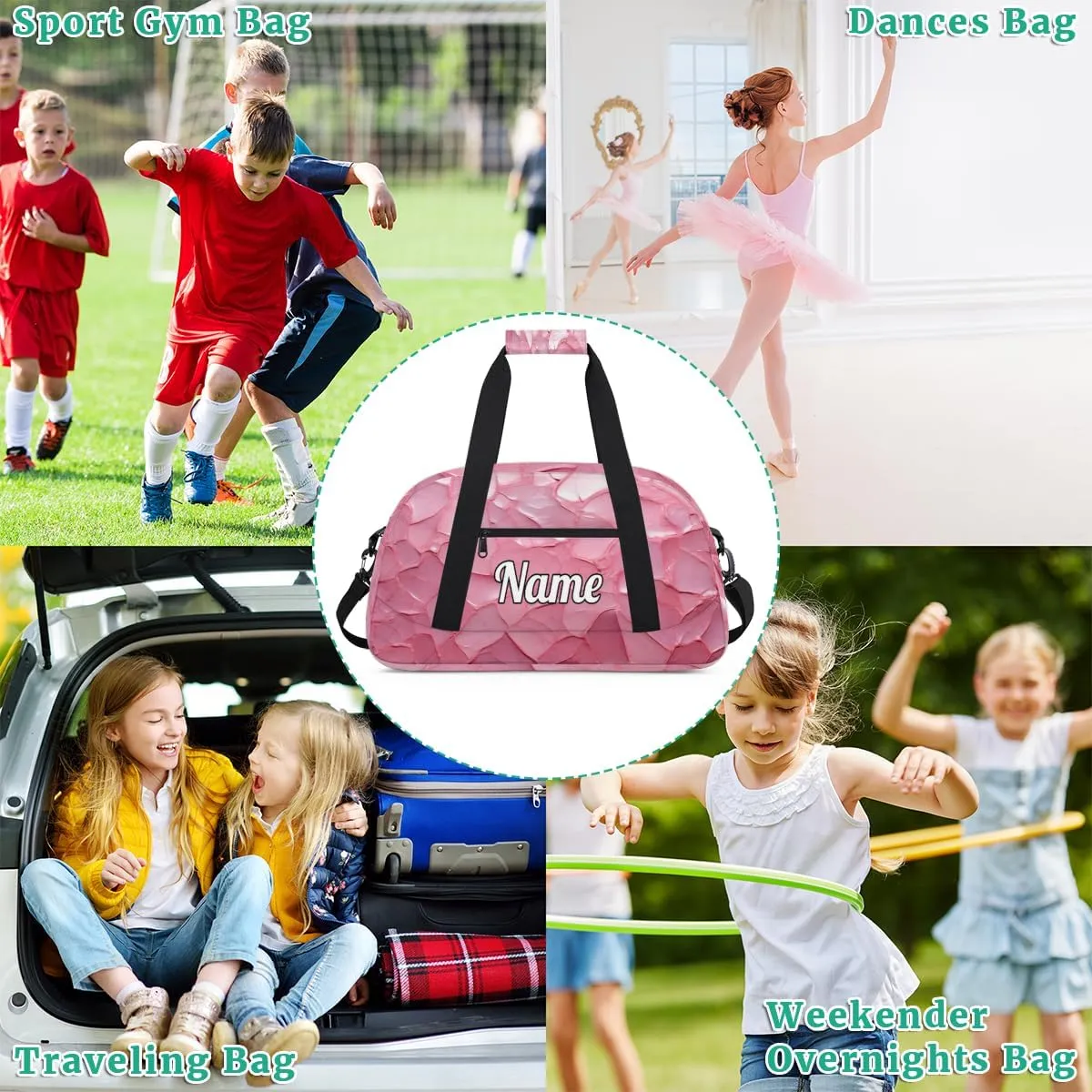 Art Work Print Personalized Kids Gym Bag Custom Dance Bag with Name Sport Duffel Bag for Girls Boys Weekender Overnight Travel Bag