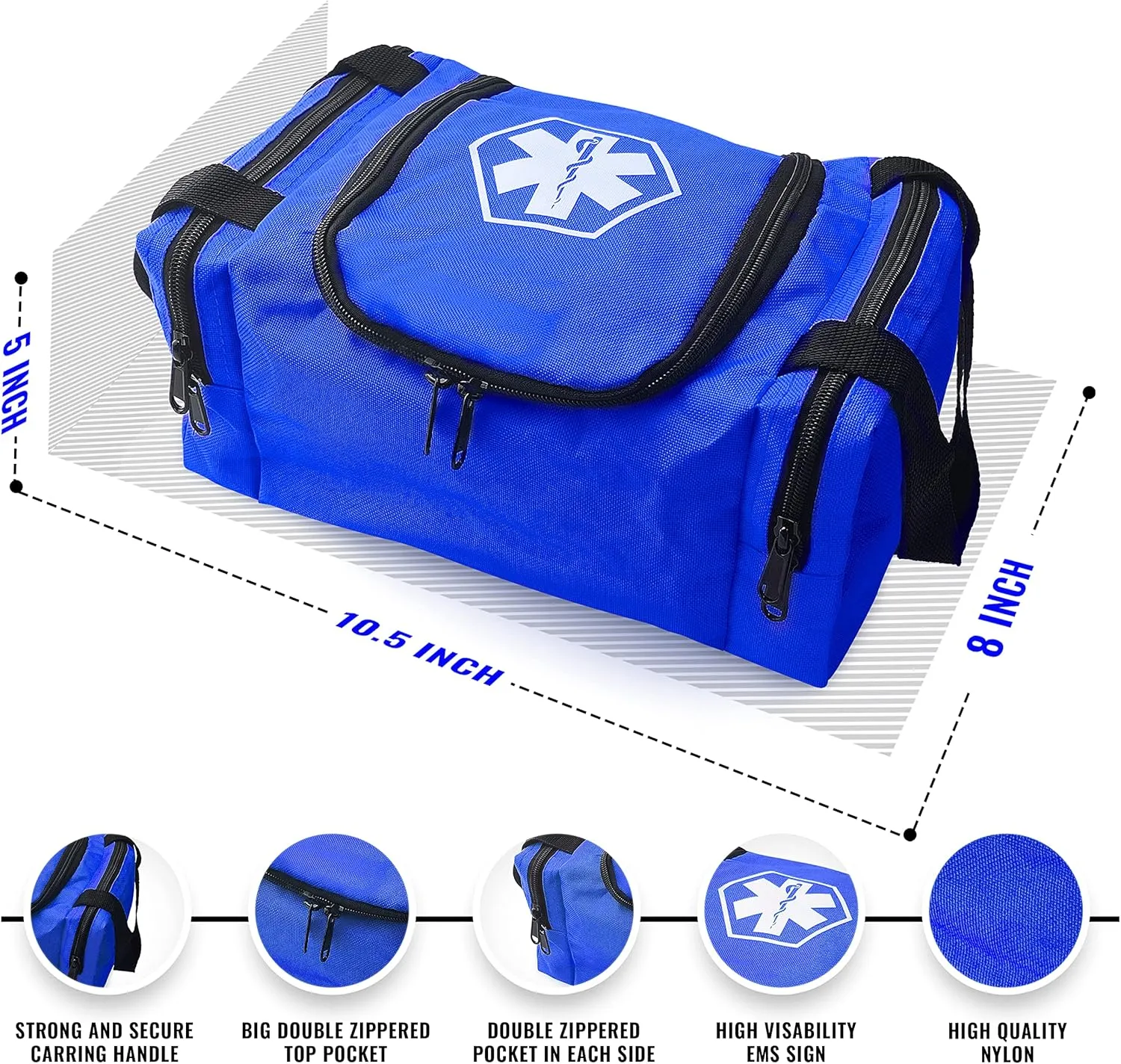 ASA TECHMED First Aid Responder EMS Emergency Medical Trauma Bag EMT, Fire Fighter, Police Officer, Paramedics, Nurse, Blue