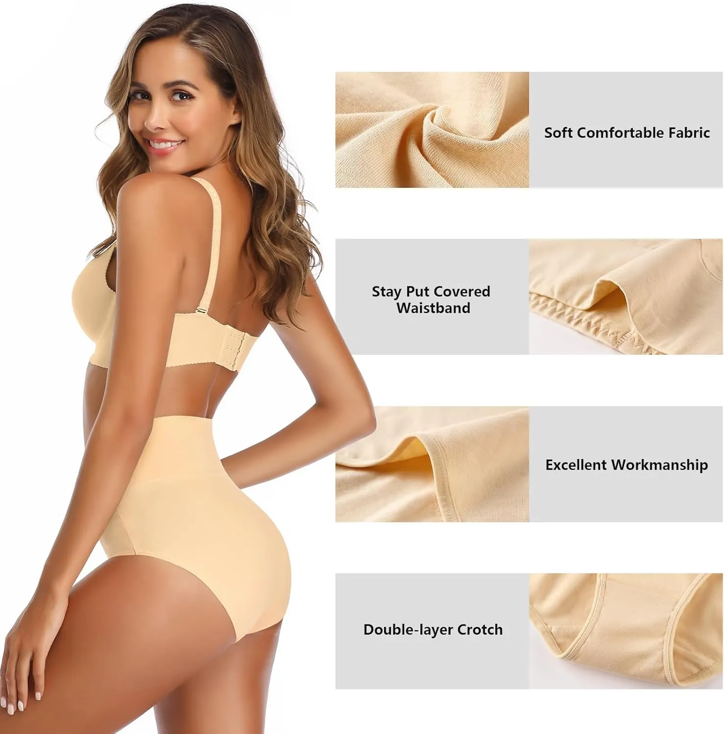 ASIMOON Womens Cotton Underwear High Waisted Slight Tummy Control Panties Soft Breathable Full Coverage Briefs Multipack