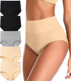 ASIMOON Womens Cotton Underwear High Waisted Slight Tummy Control Panties Soft Breathable Full Coverage Briefs Multipack