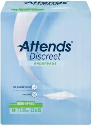 Attends Discreet Underpads, 23"x36" Disposable Absorbent Pad for Skin and Surface Protection, Heavy Absorbency, 15ct Bag