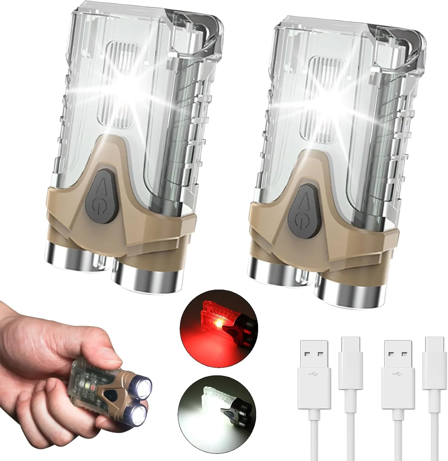 AUTOXBERT LED Small Magnetic Mini Keychain Led Light Flashlight, Portable Pocket Torch with Side White and Red Strobe Lights, 7 Lighting Modes, USB C Rechargeable, Translucent Housing