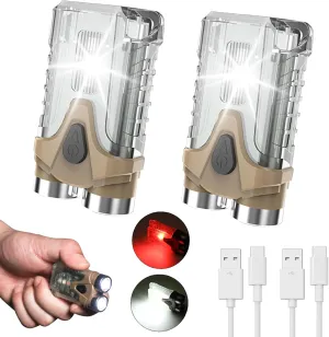 AUTOXBERT LED Small Magnetic Mini Keychain Led Light Flashlight, Portable Pocket Torch with Side White and Red Strobe Lights, 7 Lighting Modes, USB C Rechargeable, Translucent Housing