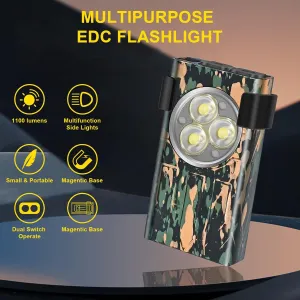 AVNICUD LED Mini Flashlights, 1100 Lumens Small Flashlight with 4 Side LED & Keychain, 5 Modes Rechargable Handheld Pocket Torch with High Lumens for Camping, Outdoor-(Colourful)