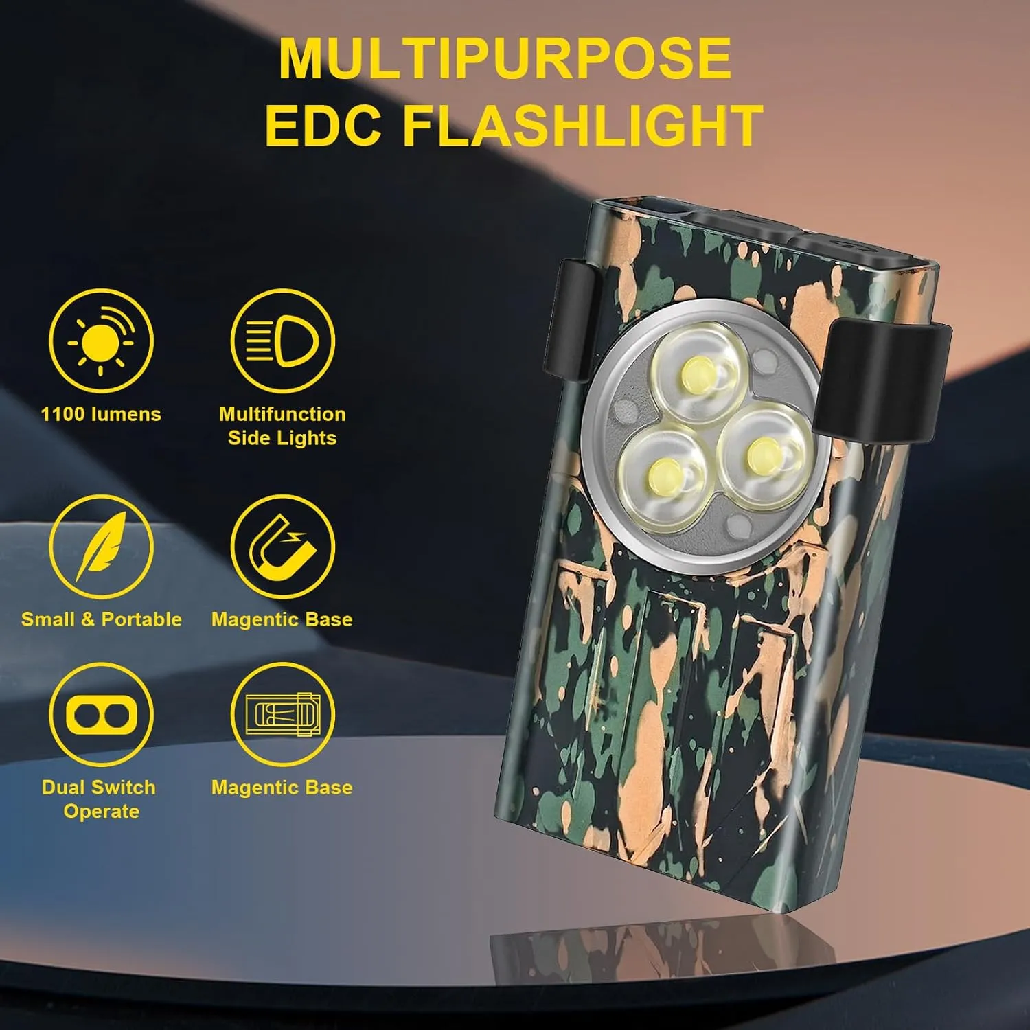 AVNICUD LED Mini Flashlights, 1100 Lumens Small Flashlight with 4 Side LED & Keychain, 5 Modes Rechargable Handheld Pocket Torch with High Lumens for Camping, Outdoor-(Colourful)