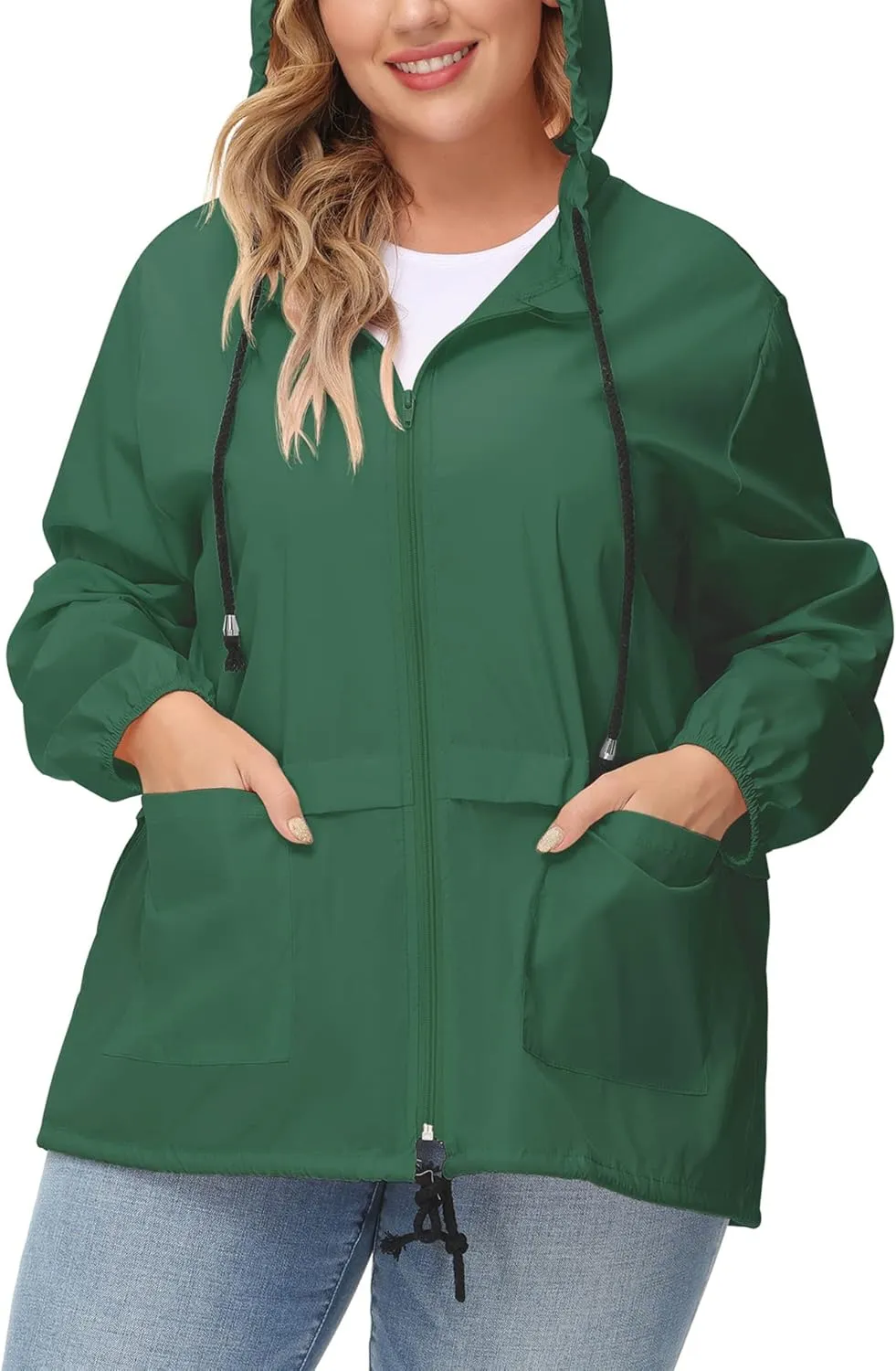 Avoogue Plus Size Raincoat Women Waterproof Rain Jacket Packable Outdoor Hooded Windbreaker