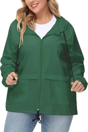 Avoogue Plus Size Raincoat Women Waterproof Rain Jacket Packable Outdoor Hooded Windbreaker