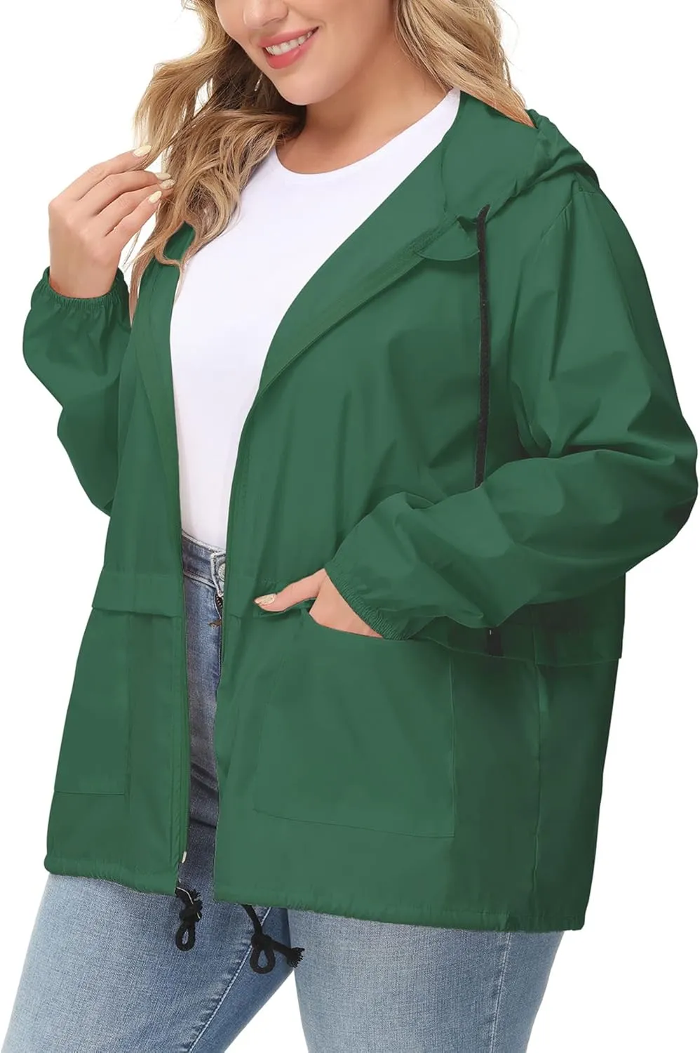 Avoogue Plus Size Raincoat Women Waterproof Rain Jacket Packable Outdoor Hooded Windbreaker