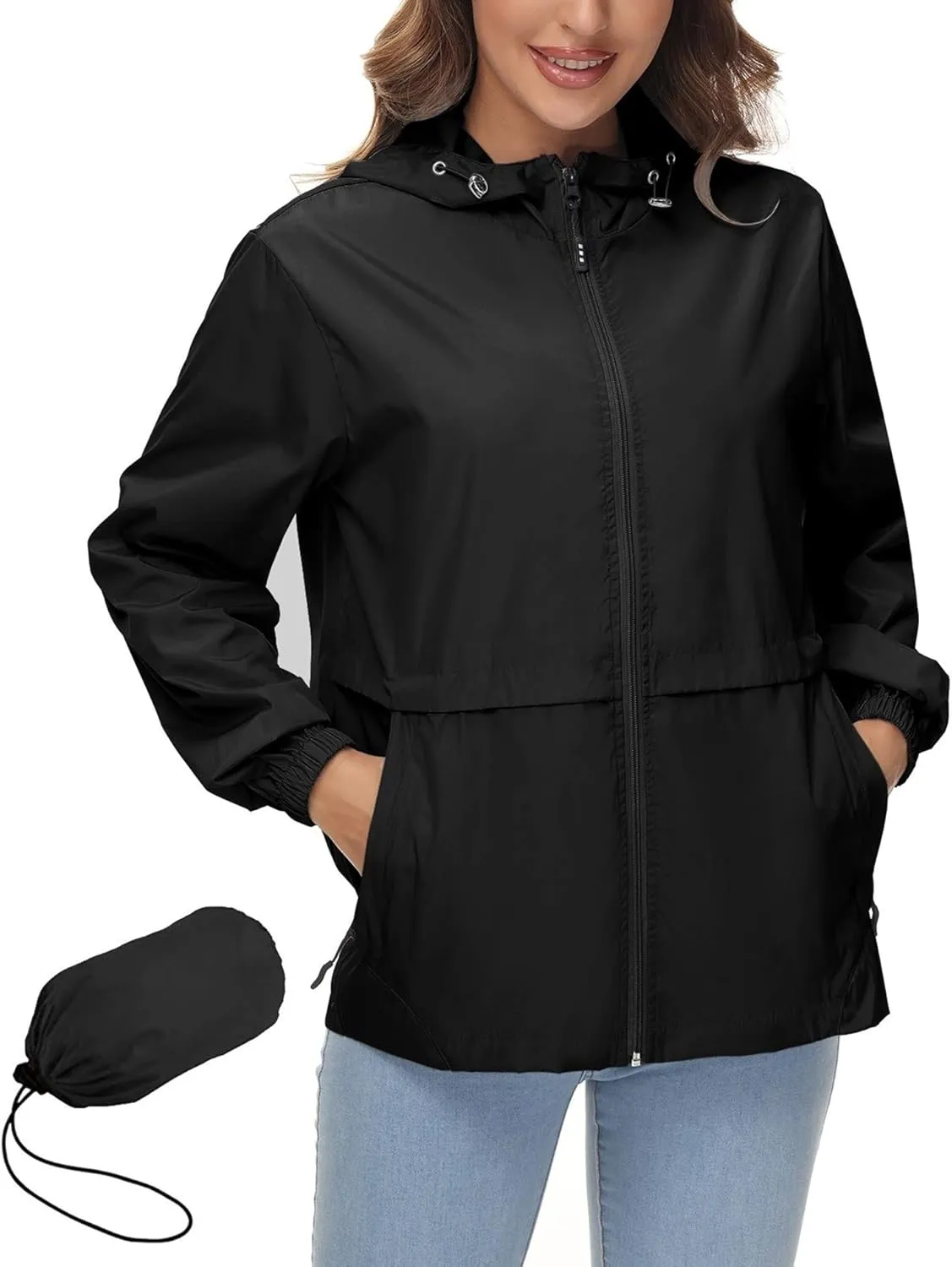Avoogue Womens Waterproof Rain Jacket Lightweight Raincoat Packable Hooded Outdoor Windbreaker