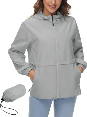 Avoogue Womens Waterproof Rain Jacket Lightweight Raincoat Packable Hooded Outdoor Windbreaker