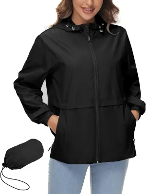 Avoogue Womens Waterproof Rain Jacket Lightweight Raincoat Packable Hooded Outdoor Windbreaker