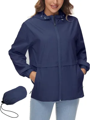 Avoogue Womens Waterproof Rain Jacket Lightweight Raincoat Packable Hooded Outdoor Windbreaker