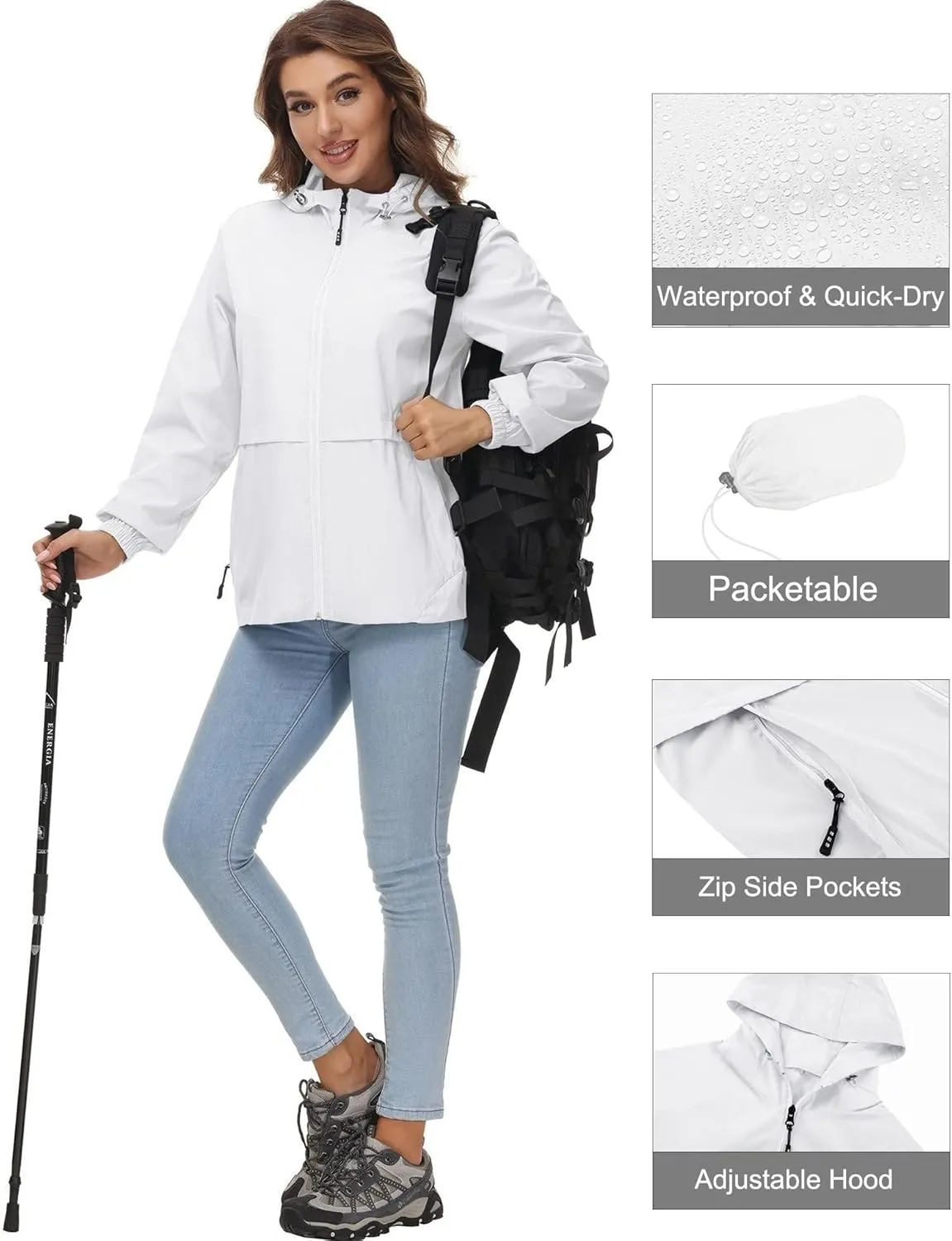 Avoogue Womens Waterproof Rain Jacket Lightweight Raincoat Packable Hooded Outdoor Windbreaker