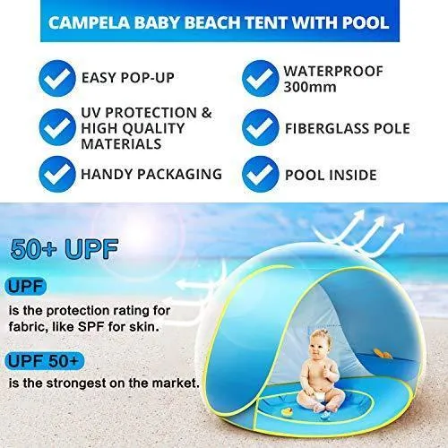 Baby Beach Tent, Pop Up Portable Sun Shelter with Pool, 50  UPF UV Protection & Waterproof 300MM, Summer Outdoor Baby Tent for Aged 0-4 Infant Toddler Kids Parks Beach Shade by TURNMEON