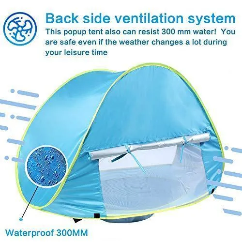 Baby Beach Tent, Pop Up Portable Sun Shelter with Pool, 50  UPF UV Protection & Waterproof 300MM, Summer Outdoor Baby Tent for Aged 0-4 Infant Toddler Kids Parks Beach Shade by TURNMEON