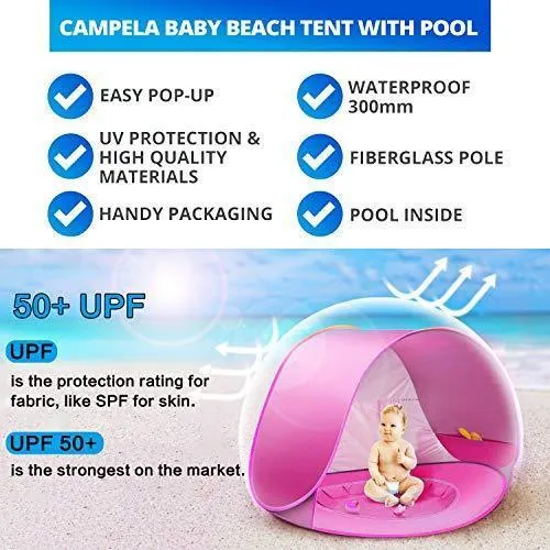 Baby Beach Tent, Pop Up Portable Sun Shelter with Pool, 50  UPF UV Protection & Waterproof 300MM, Summer Outdoor Baby Tent for Aged 0-4 Infant Toddler Kids Parks Beach Shade by TURNMEON