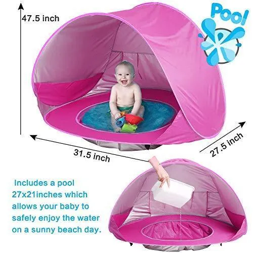 Baby Beach Tent, Pop Up Portable Sun Shelter with Pool, 50  UPF UV Protection & Waterproof 300MM, Summer Outdoor Baby Tent for Aged 0-4 Infant Toddler Kids Parks Beach Shade by TURNMEON