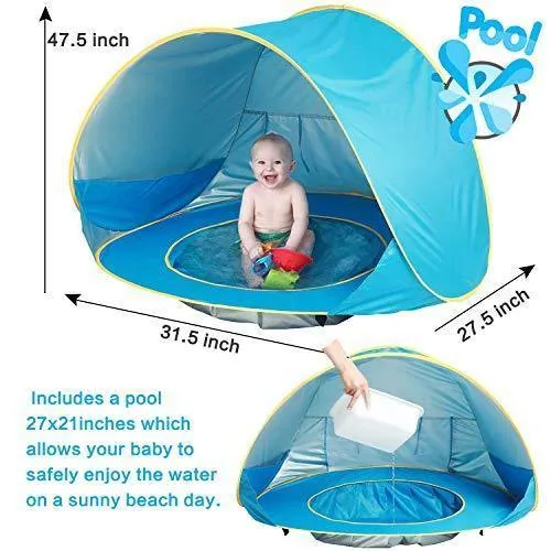 Baby Beach Tent, Pop Up Portable Sun Shelter with Pool, 50  UPF UV Protection & Waterproof 300MM, Summer Outdoor Baby Tent for Aged 0-4 Infant Toddler Kids Parks Beach Shade by TURNMEON