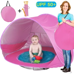 Baby Beach Tent, Pop Up Portable Sun Shelter with Pool, 50  UPF UV Protection & Waterproof 300MM, Summer Outdoor Baby Tent for Aged 0-4 Infant Toddler Kids Parks Beach Shade by TURNMEON