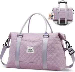BAGAIL Travel Duffel Bag, Weekender Bags for Women, Overnight Gym Carry On Tote Bag with Wet Pocket, Hospital Mom Bag for Labor and Delivery - Grid-Purple
