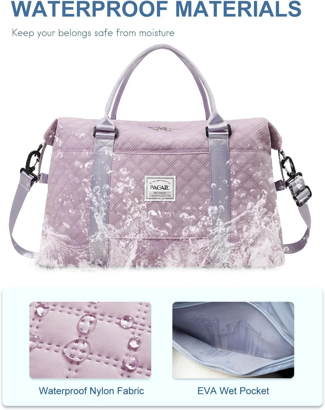 BAGAIL Travel Duffel Bag, Weekender Bags for Women, Overnight Gym Carry On Tote Bag with Wet Pocket, Hospital Mom Bag for Labor and Delivery - Grid-Purple