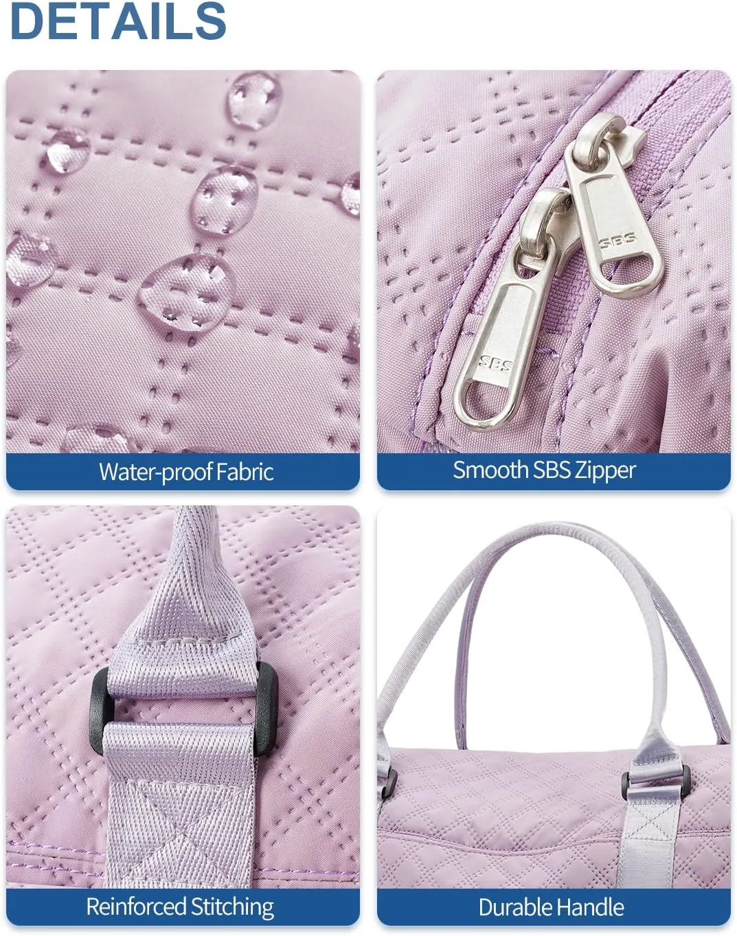 BAGAIL Travel Duffel Bag, Weekender Bags for Women, Overnight Gym Carry On Tote Bag with Wet Pocket, Hospital Mom Bag for Labor and Delivery - Grid-Purple