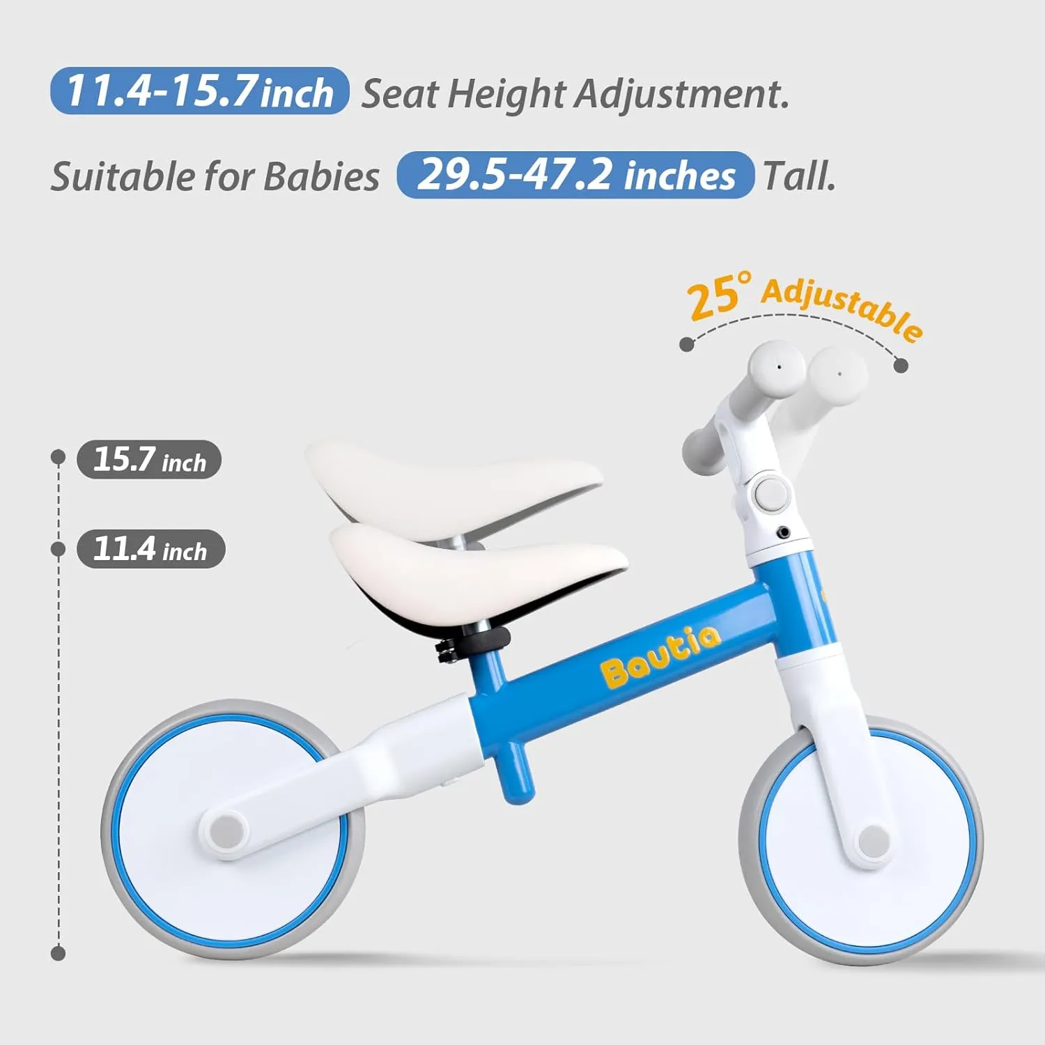 Balance Bike for 2 Year Old, Adjustable Seat & Handlebar, Age18 Months to 5 Years Old, No-Pedal Training Bike Toddler Push Bicycle First Gifts-Blue