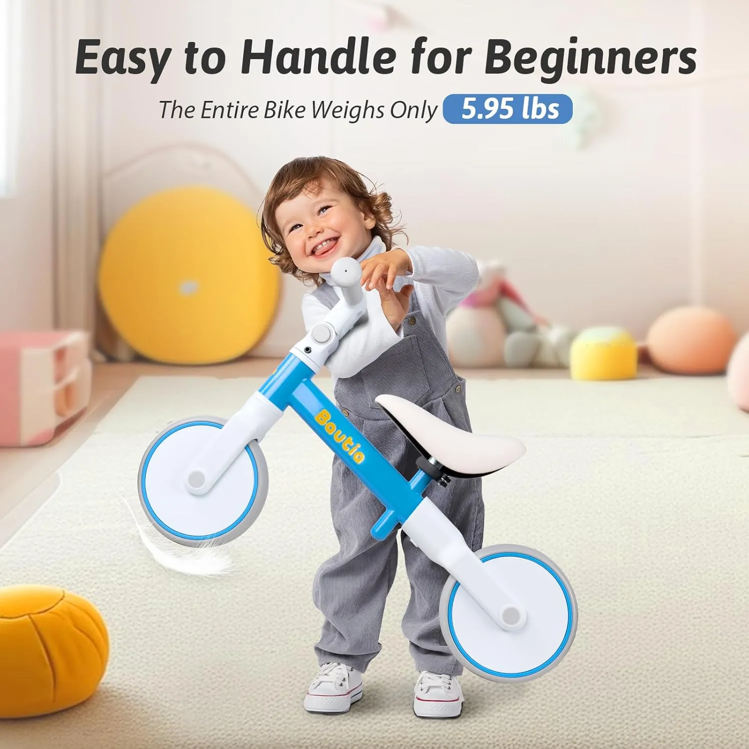 Balance Bike for 2 Year Old, Adjustable Seat & Handlebar, Age18 Months to 5 Years Old, No-Pedal Training Bike Toddler Push Bicycle First Gifts-Blue