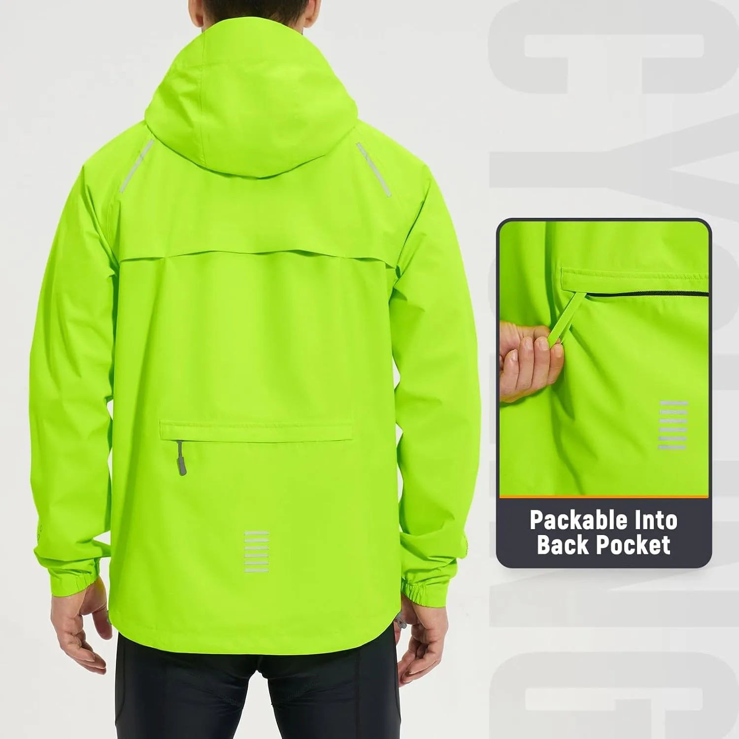 baleaf Men's Rain Jacket Waterproof Running Cycling Windbreaker Golf Hiking Gear Hood Raincoat Packable Reflective