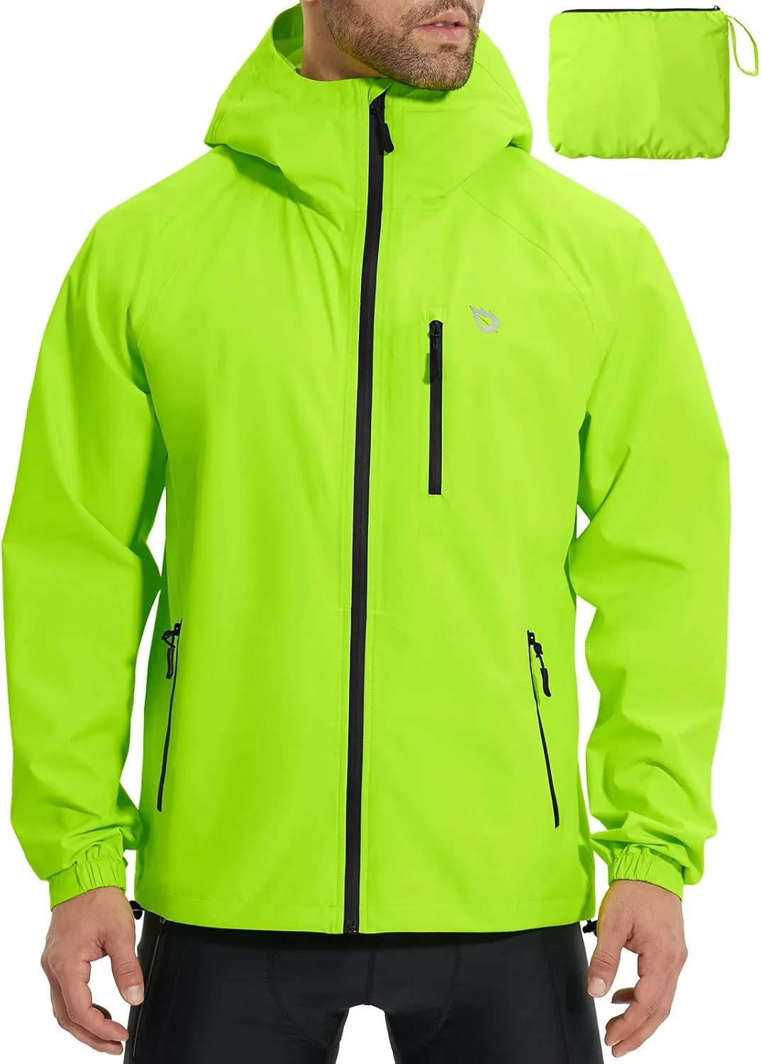 baleaf Men's Rain Jacket Waterproof Running Cycling Windbreaker Golf Hiking Gear Hood Raincoat Packable Reflective