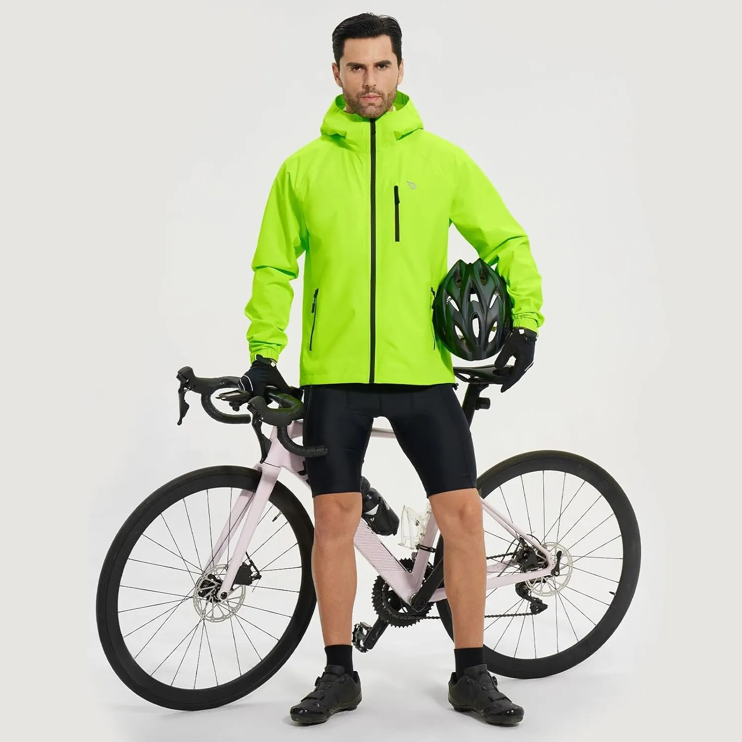 baleaf Men's Rain Jacket Waterproof Running Cycling Windbreaker Golf Hiking Gear Hood Raincoat Packable Reflective