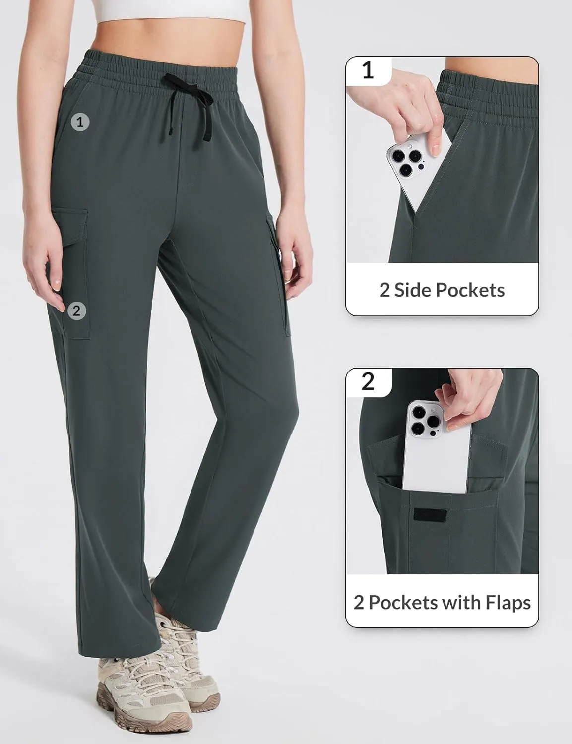 baleaf Women's Hiking Pants Cargo Quick Dry Pants Water Resistant Loose Lightweight Travel Fishing Outdoor UPF50 
