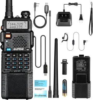 Baofeng UV-5R 8W Tidradio Wireless Programmer Baofeng Bluetooth Two Way Radio Battery and Earpiece for Hunting Survival Gear Battery and Earpiece for Hunting Survival Gear 3800mAh (Black)