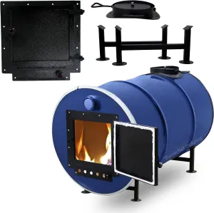 Barrel Stove Kit – 55 Gallon Drum Wood Burning Stove - Emergency Heating & Cooking